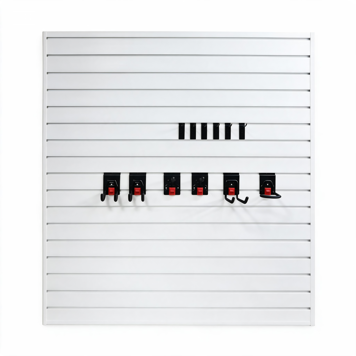 PVC Slatwall Panel Kit, 4x4ft Garage Wall Storage System with Safety-Lock Hooks, Lightweight Water-Resistant Panels, Hidden Screw Design, 12 Hooks Set, White
