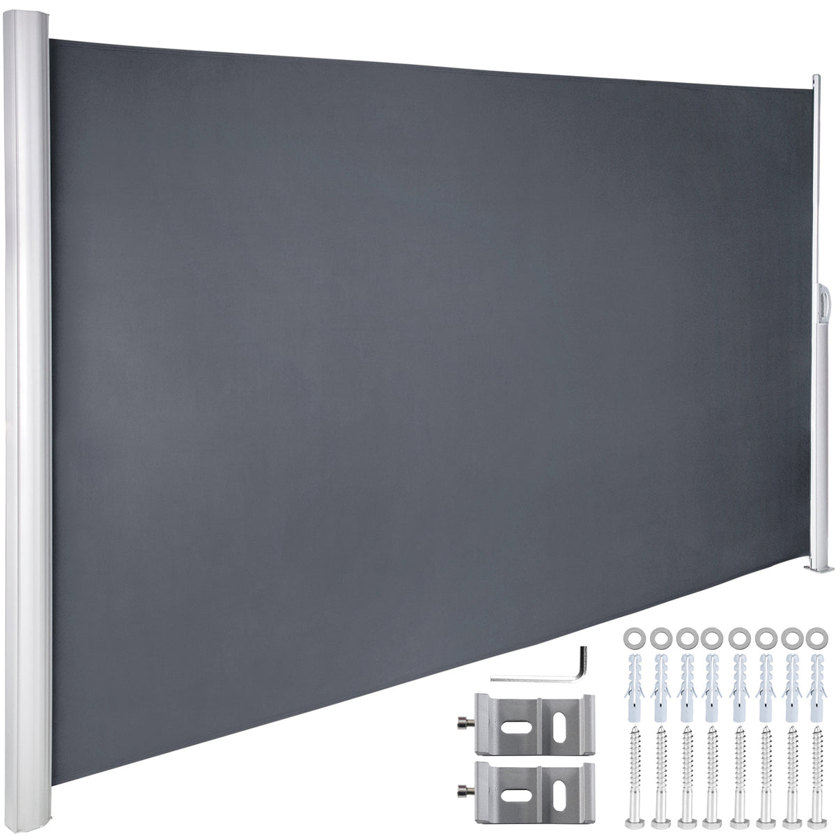 Retractable Side Awning, 71''118'' Full Aluminum Rust-Proof Outdoor Privacy Screen, Folding Room Divider Fence & Wind Screen for Patio Sun Shade, Backyard, Balcony, Roof Terraces and Pools, Grey