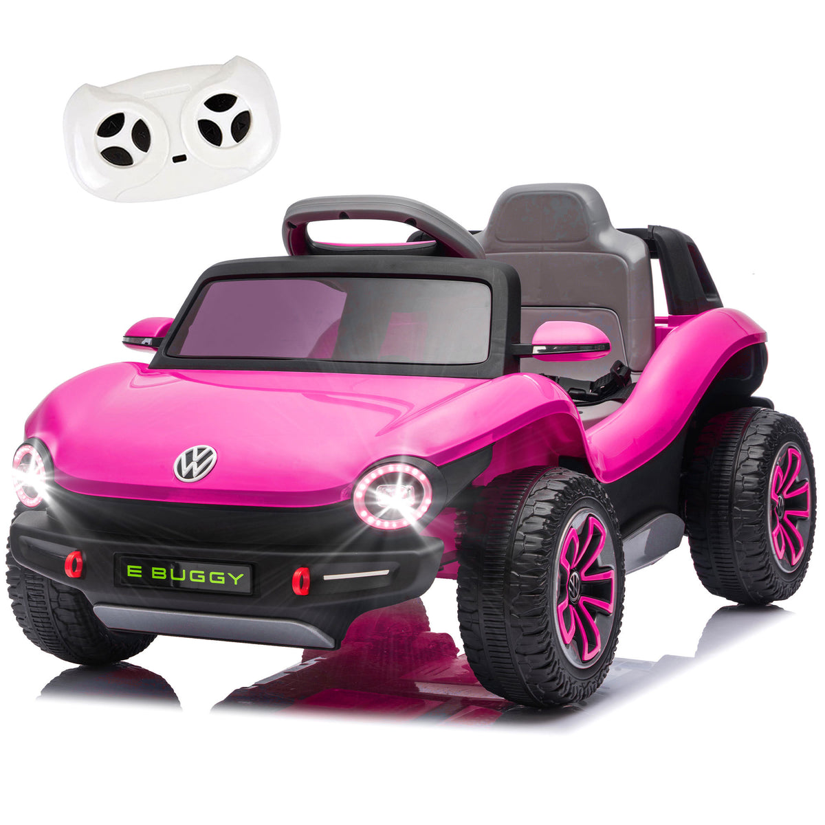 Pink Licensed Volkswagen Beetle Kids Ride On Electric Car 2.4G Remote Control, 2WD with 4-Wheel Suspension, Rear Storage, Bluetooth & Music, Speeds 1.5-2.5 MPH for Ages 3-5