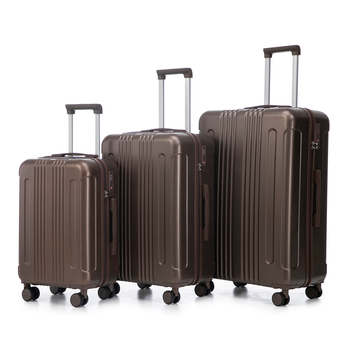 Brown ABS Spinner Luggage Set 20'/24'/28', 3-Piece, TSA Lock, Lightweight Hard Shell with 360° Silent Wheels