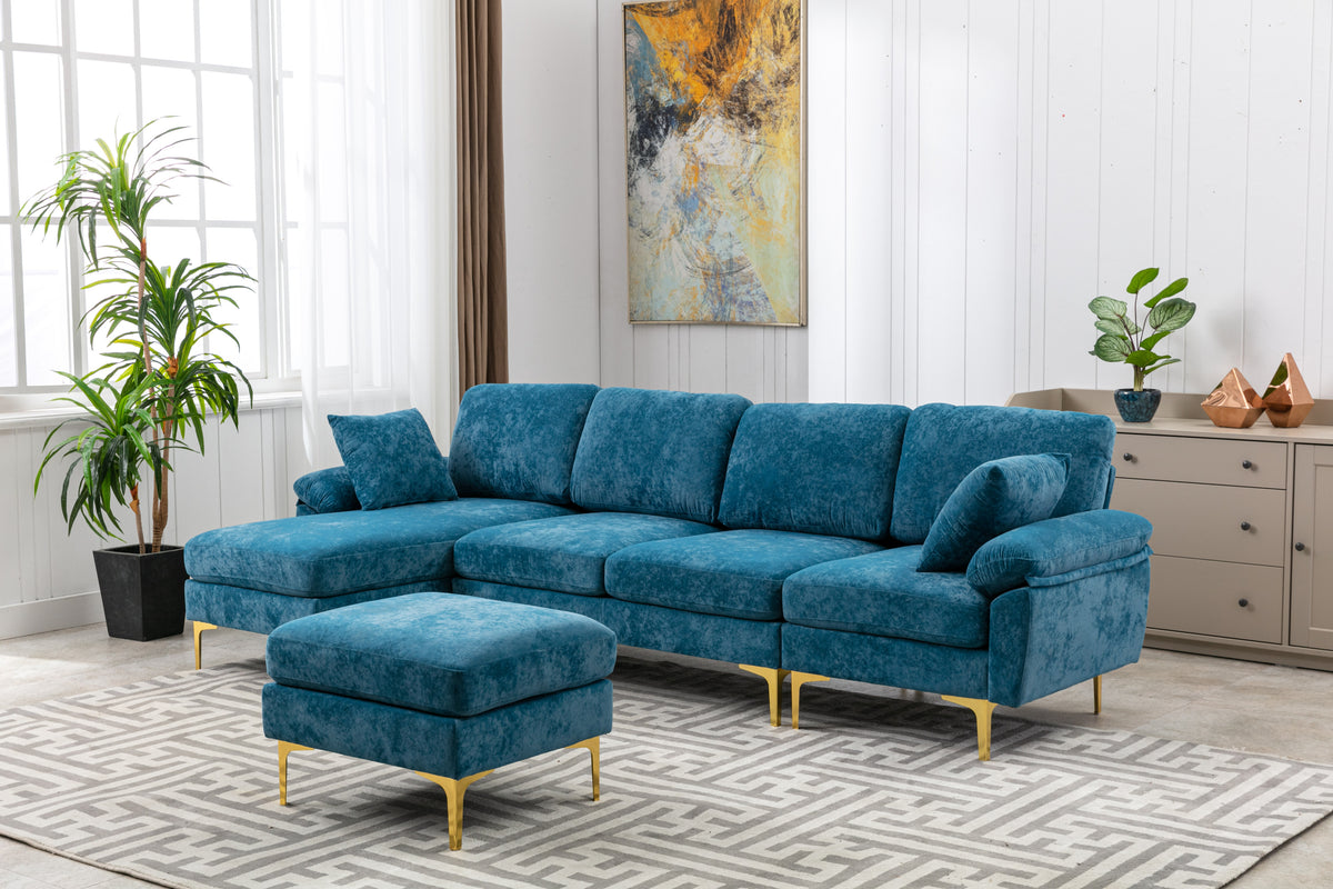 COOLMORE U-shape sectional sofa  with Ottoman , Reversible Sofa Couch for Living Room,Spacious Furniture,Durable Couch Removable and machine washable cover (Light Blue Velvet)
