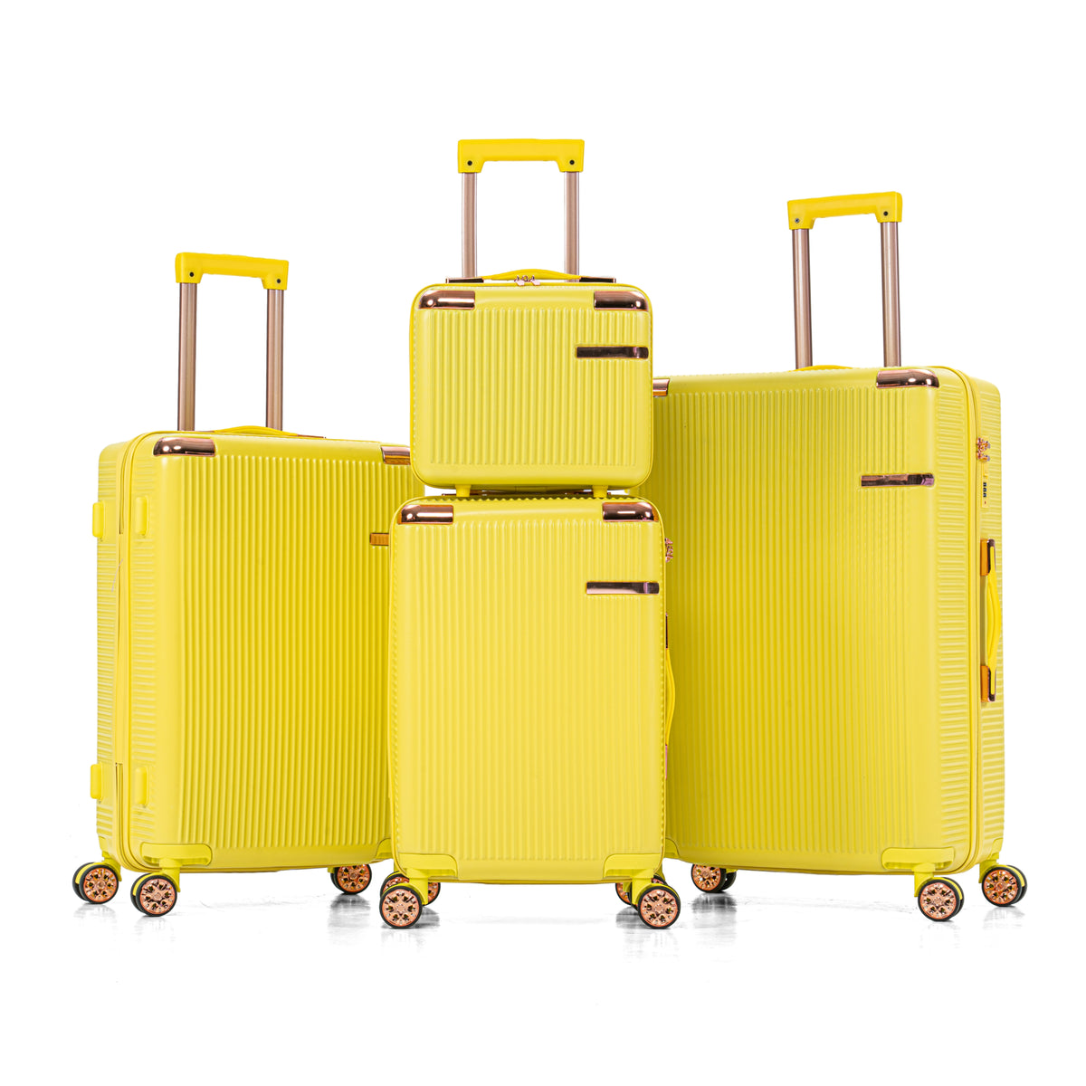 4-piece hard luggage (14/19/23/27 inches), ABS material, dual rotating four-wheel luggage, password lock, lightweight universal wheel luggage, suitable for family travel yellow
