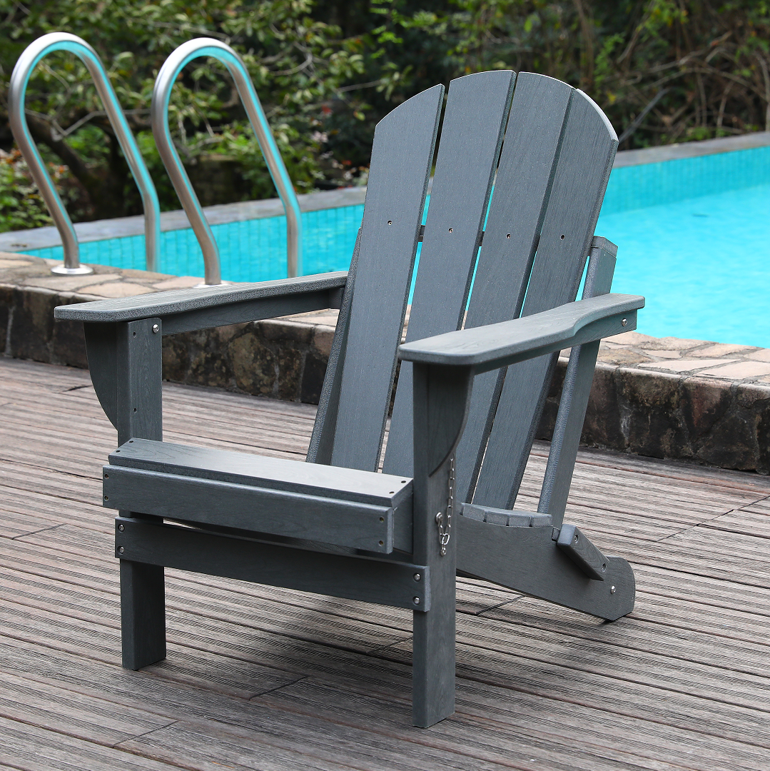 Adirondack Folding Chair,HDPE All-Weather Outdoor Chairs, Wood-Like Patio Chair for Backyard, Camping, Garden, Pool & Fire Pit, Grey