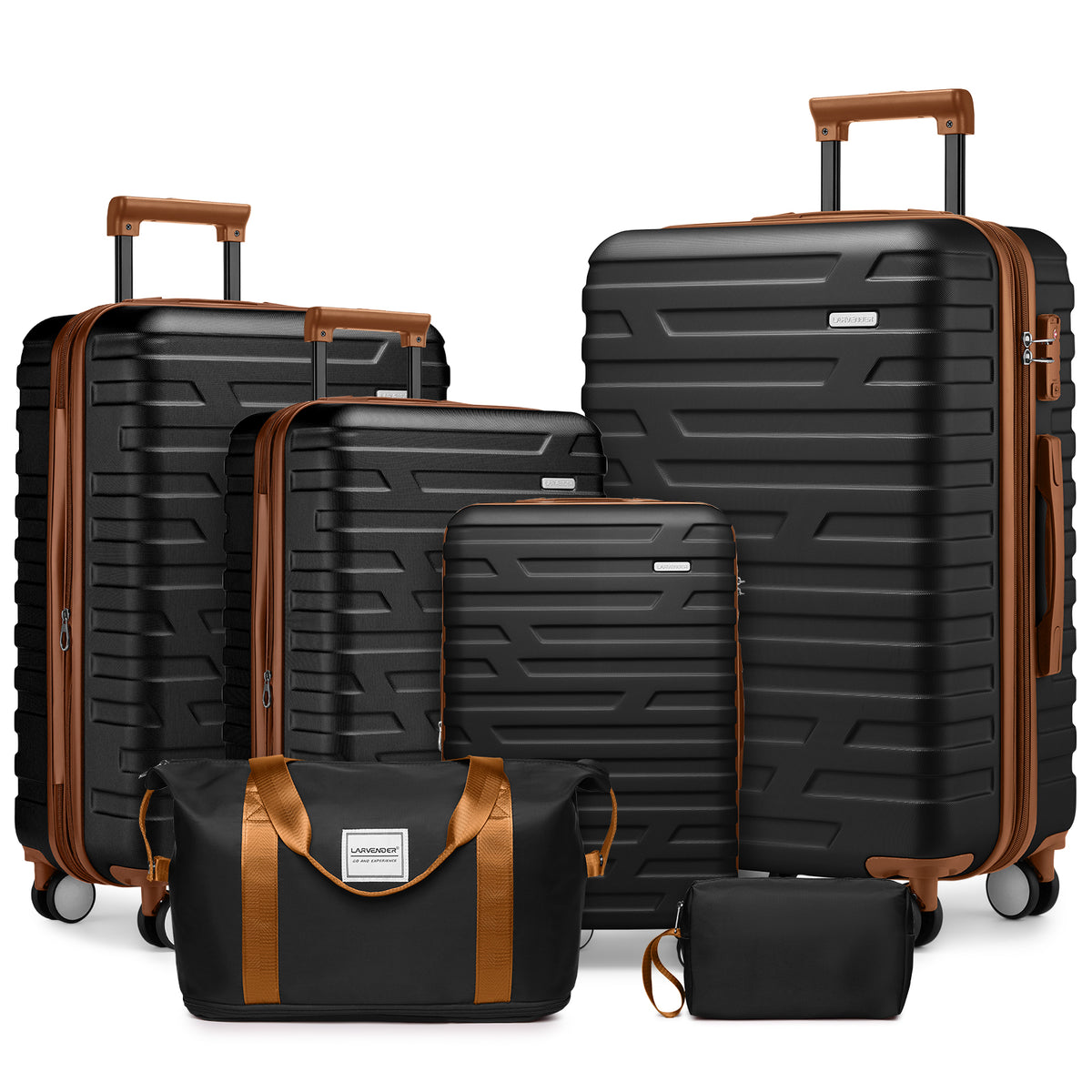 Luggage Sets 6 Piece with Duffel Bags, Hardside Expandable Suitcases with Spinner Wheels TSA Lock, Black