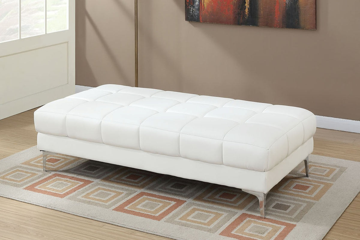 White Bonded Leather Extra large Ottoman Metal Legs 1pc Ottoman Living Room