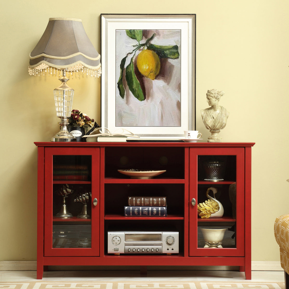 Storage Buffet Cabinet/Sideboard/TV Console with Glass Doors,Red