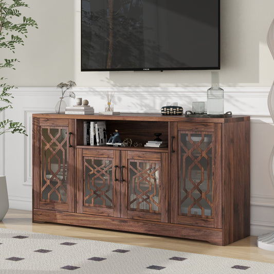 TV Stand for 65+ Inch TV, Rustic Media Console with Storage Shelves, Wood Television Stand for Living Room (Walnut) - White Label
