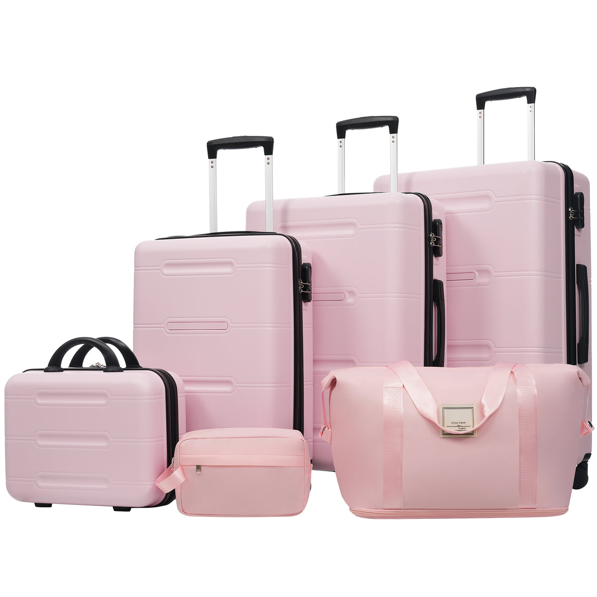 Pink Lightweight Hardshell Luggage Set with Double Spinner Wheels, Password Lock, 14 IN Cosmetic Case, 20/24/28 IN Suitcases, Duffel Bag & Toiletry Bag