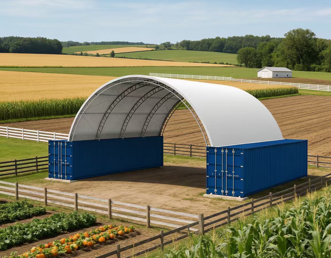 40FTx40FT Double Frame Tarpaulin Tent Warehouse Shed (Excluding containers)-The customer must have unloading capabilities, such as a forklift or crane