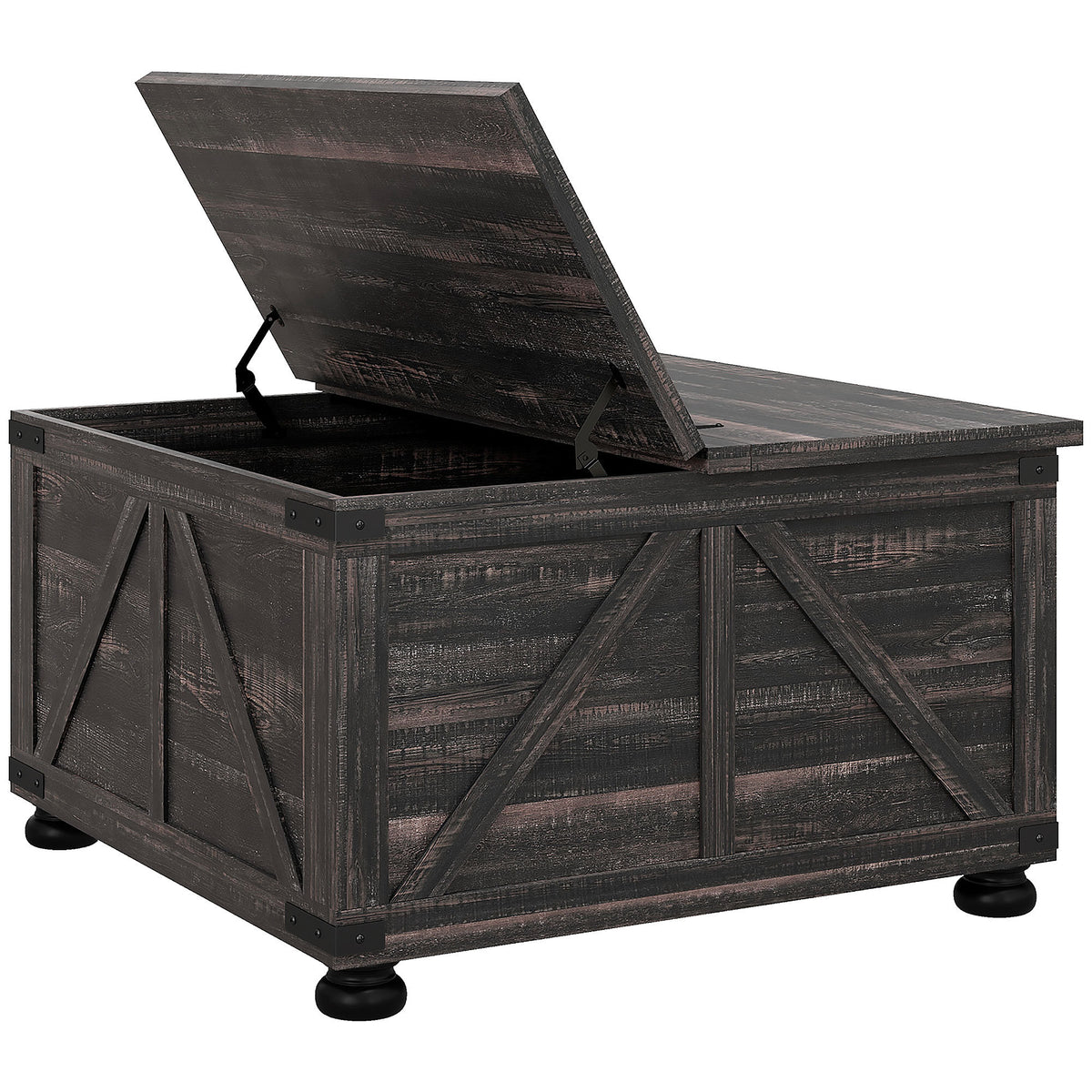 HOMCOM Farmhouse Coffee Table, Square Coffee Table with Storage for Living Room, Center Table with Hinged Flip Lift Top and Hidden Space, Distressed Brown
