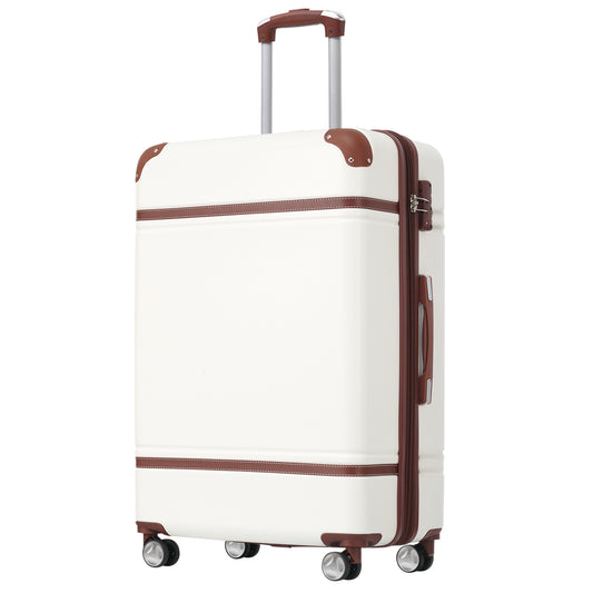 Hardshell Luggage with TSA lock , 24' Expandable Lightweight Suitcase with Spinner Wheels, Single Vintage Luggage,White