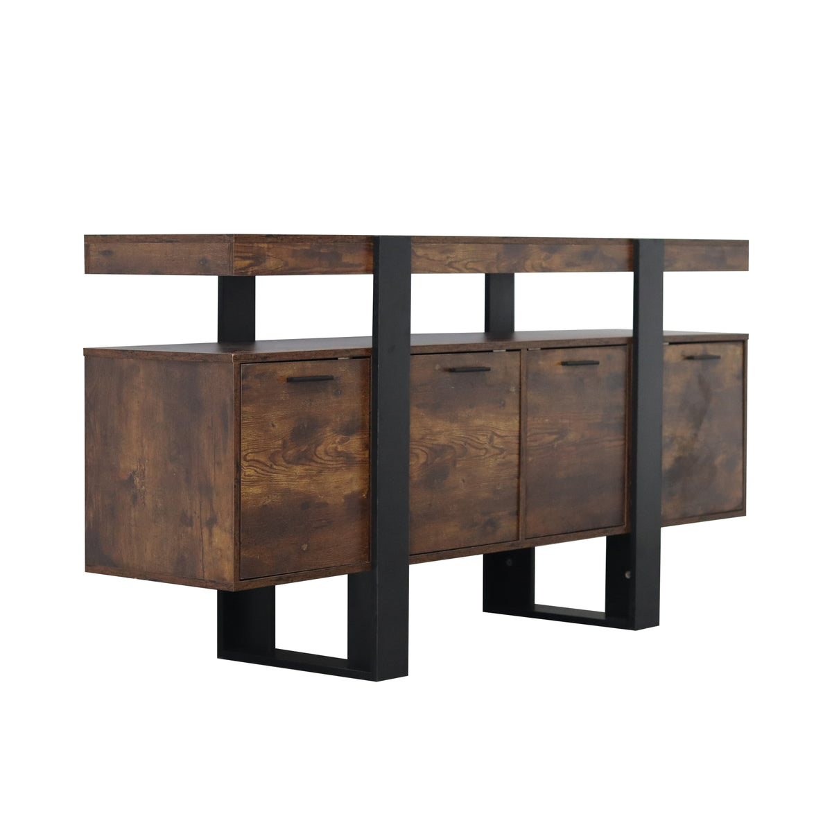 Modern TV Stand with Storage Cabinets for 75-Inch TV, Wood TV Entertainment Center TV Media Console Table with Metal Leg for Living Room, Brown