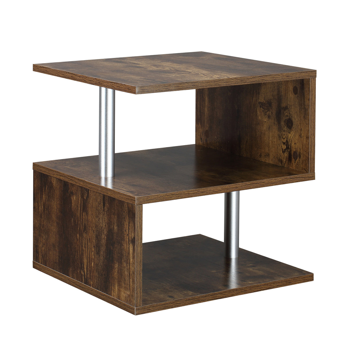 HOMCOM 20' Modern End Table, Accent Side Table, S-Shaped Coffee Table with Storage Shelf and Steel Poles, Rustic Brown