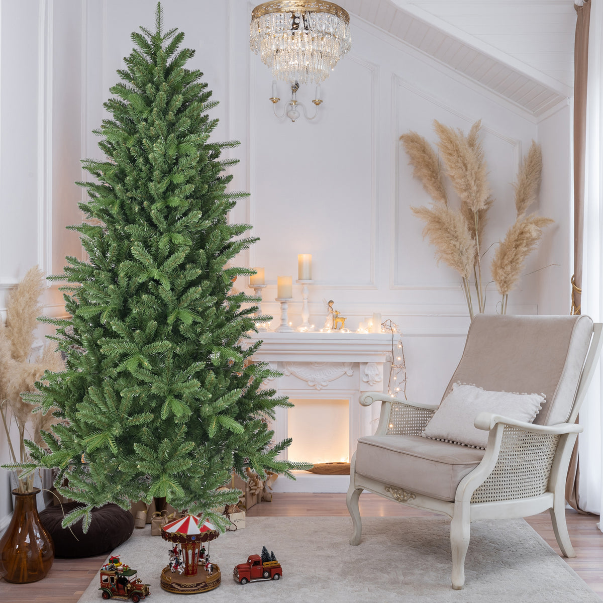 6ft Artificial Christmas Tree, 1168 Branch Tips, Full Lush Hinged Pine with PE+PVC Mixed Needles, Easy Assembly Holiday Tree with Sturdy Metal Stand for Indoor Christmas Decoration