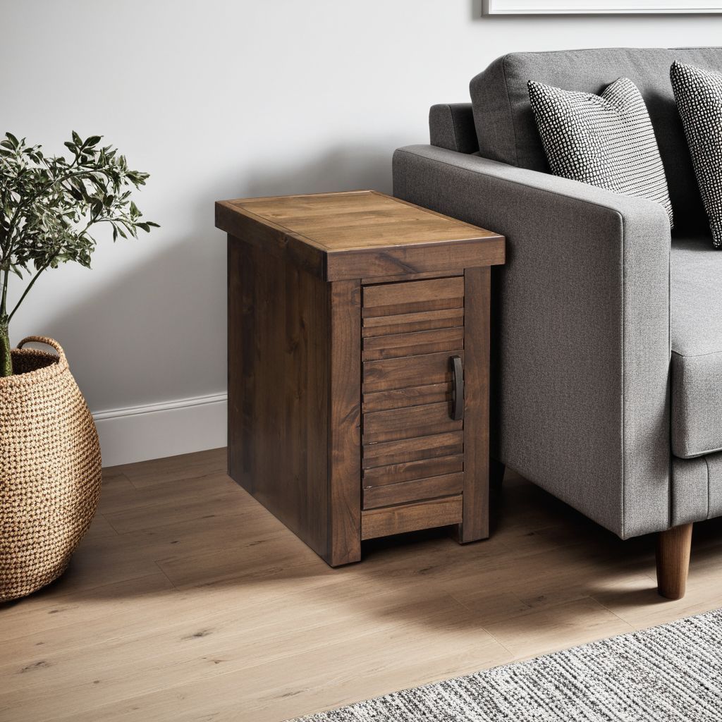 14 inch Chairside Table, No Assembly Required, Whiskey Finish