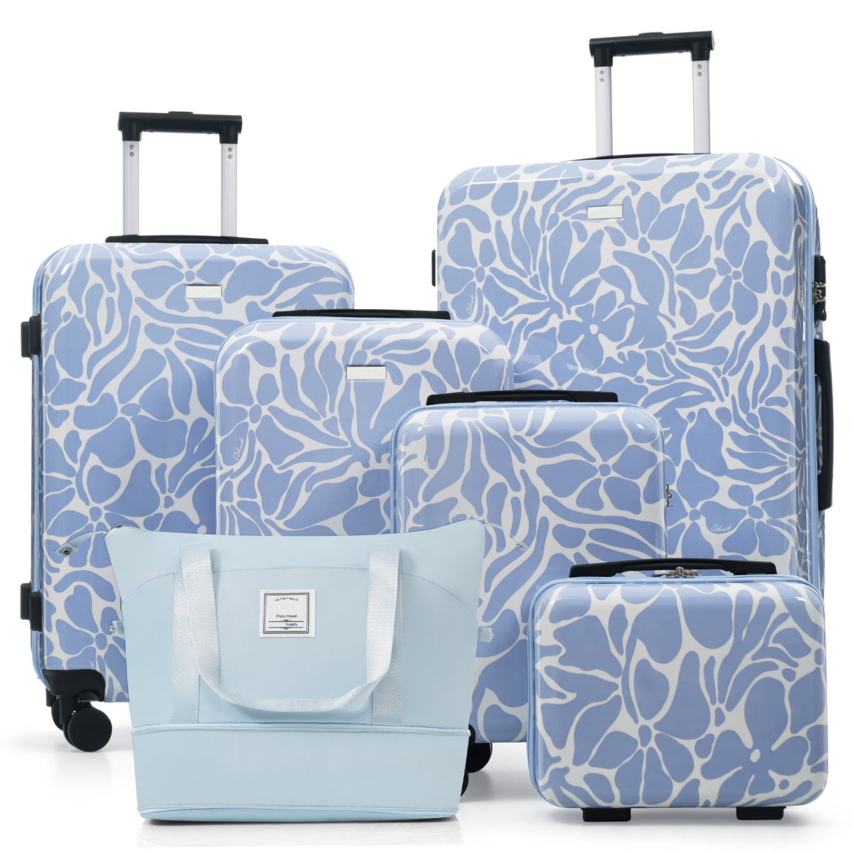 6-Piece Hardside Luggage Set with TSA Lock, 14/16/20/24/28 Inch ABS Spinner Suitcase Set with Expandable Travel Duffel Bag, 360° Smooth Rolling Wheels, Adjustable Handle (blue)