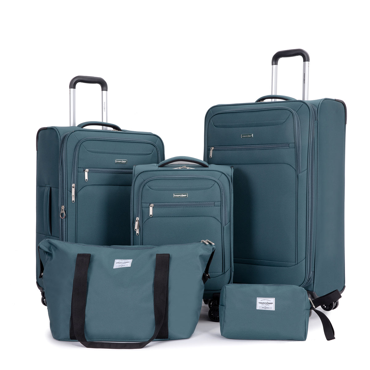 5-Piece Set (18/23/27/Travelbag /toiletry bag) ,Softshell Suitcase Spinner Wheels Terylene Polyester Luggage Sets Carry On Suitcase Luggage Lightweight Durable Suitcase Dark Green