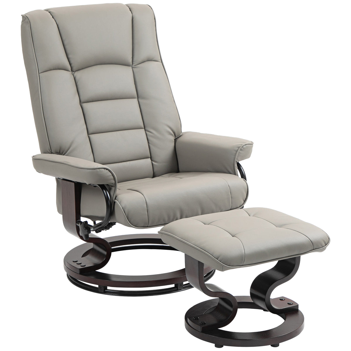 HOMCOM Recliner with Ottoman, Swivel Recliner Chair and Ottoman, Faux Leather Reclining Chair with High Back and Wood Frame for Living Room, Bedroom, Gray