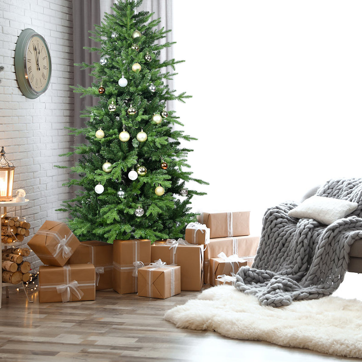 6.5FT Green PVC+PE Christmas Tree with 2142 Tips – Full & Lush Hinged Tree with Metal Stand, Easy Assembly, Realistic Mixed Needle Design
