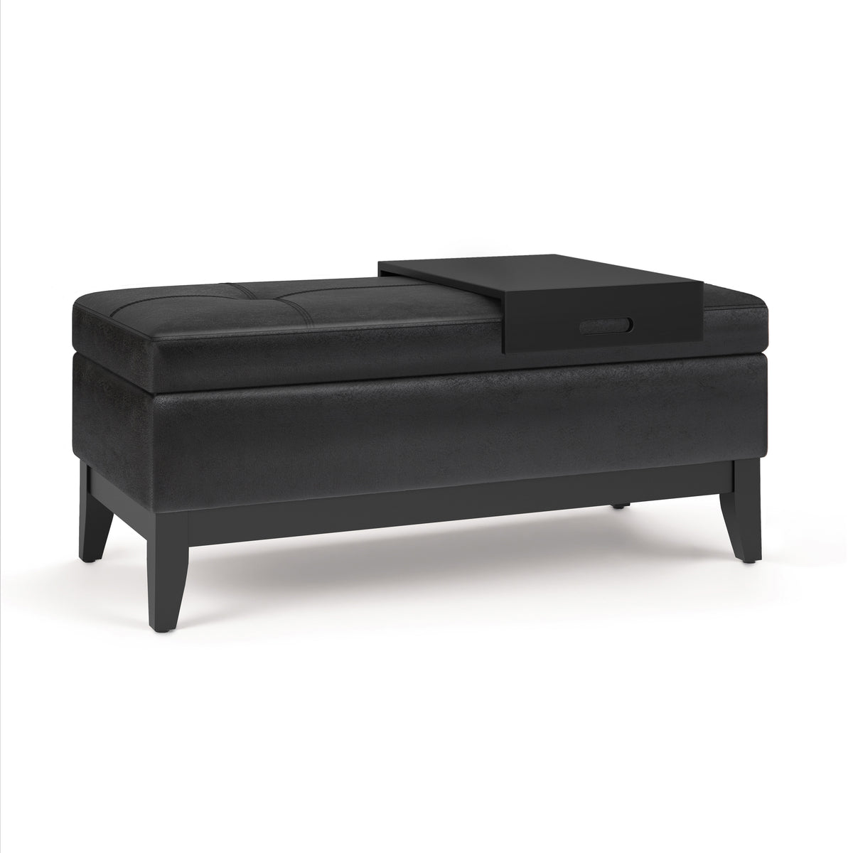 Oregon - Storage Ottoman Bench with Tray - Distressed Black