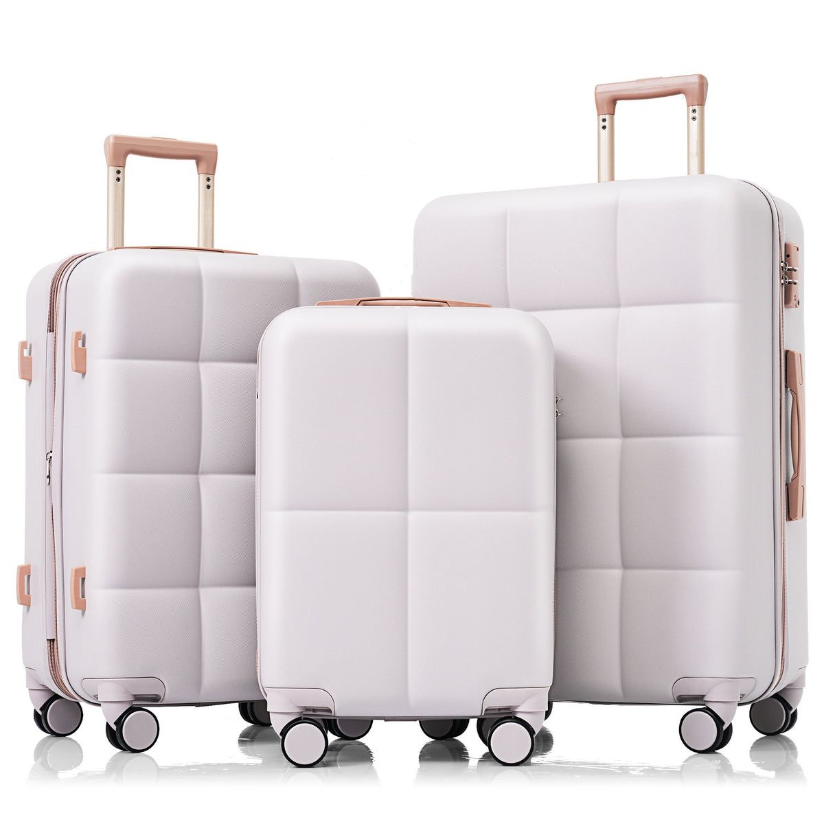 Luggage Set of 3, Airline Certified Carry-on Luggage with Cup Holder, ABS Hard Shell Luggage with Spinner Wheels, light grey
