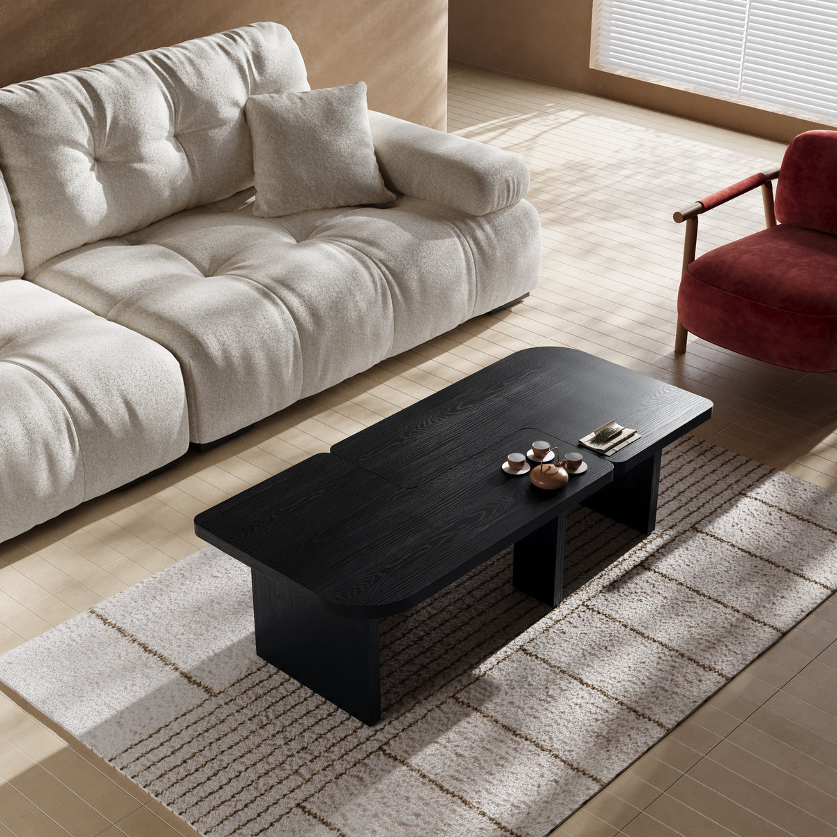 TOVA 54' Modern Minimalist Thick High-strength MDF Coffee Table, Combined Tea Table for Living Room, Office, Den, Dark oak