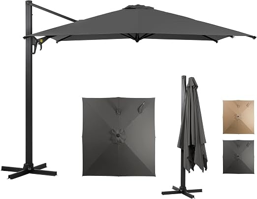 Outdoor Patio Umbrella, Rectangular Patio Umbrella, Metal Pole Square Outdoor Umbrella with Crank and Push Button Tilt, Large Outdoor Umbrella with Polyester Canopy