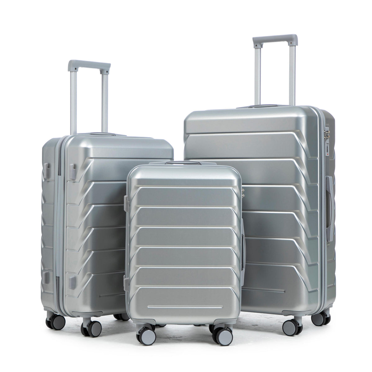 Silver ABS Spinner Luggage Set 3 pcs (20'/24'/28') with Combination Lock, Durable Hard Shell, 360° Silent Wheels