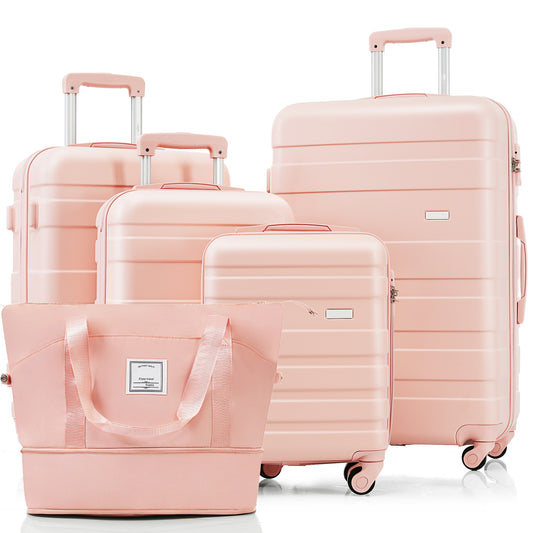 5-Piece Luggage Set with Expandable Travel Bag - Includes 16', 20', 24', 28' Suitcases with 360° Spinner Wheels and Adjustable Telescopic Handles,pink