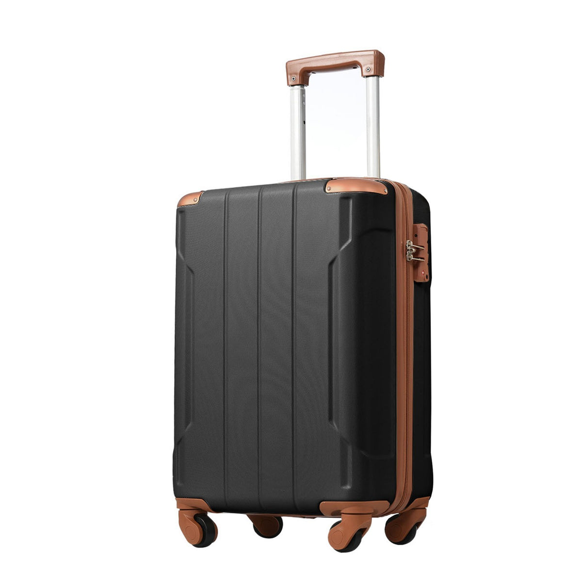 Hardshell Luggage, Lightweight Durable ABS Suitcase with Double Spinner Wheels, TSA Lock, 20 Inch Travel Carry On Luggage (Black Brown)