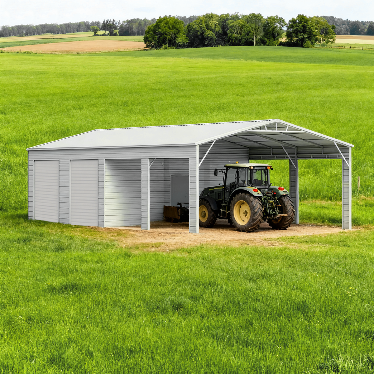 23FT x 46FT Steel Garage Shed – Reinforced Metal Storage Building with 2 Doors Metal Garage Storage Shed - The customer must have unloading capabilities, such as a forklift or crane