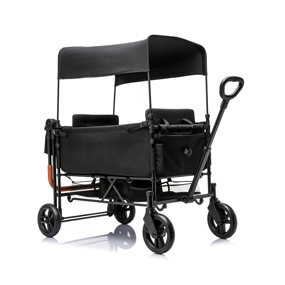 Black Wagon Stroller for 2 Kids,Adjustable Height Push/Pull Handle,Detachable Canopy,8' All-Terrain PU Wheels,Foldable Lightweight Frame,97L Large Capacity,Suitable for Walks,Camping & Grocery Runs