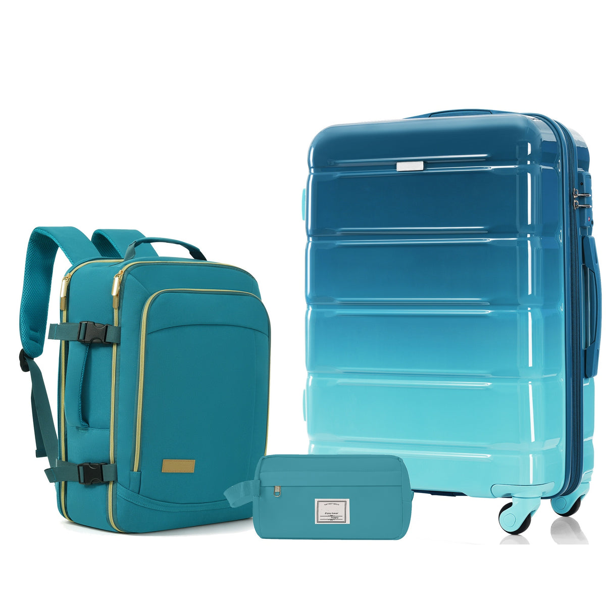 3-Piece Luggage Set  - 24in Checked Suitcase with TSA Lock Travel Duffel Bag Wet-Dry Toiletry Bag,blue