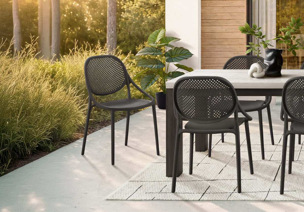 Outdoor Chair, 32'h, Stacking Dining Armchair, Patio Chairs, Set Of 4, Black, Contemporary, Modern
