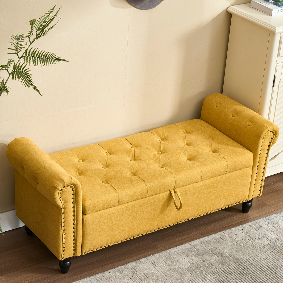 Coolmore Storage Ottoman 55.12 Inches Upholstered Fabric Storage Ottoman Bench,Button Tufted Ottoman with Storage for Living Room,Bedroom End of Bed Bench Withstands 275lbs