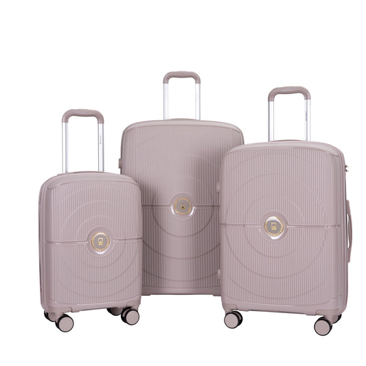 Hardshell Suitcase Double Spinner Wheels PP Luggage Sets Lightweight Durable Suitcase with TSA Lock,3-Piece Set (20/24/28) , Griege