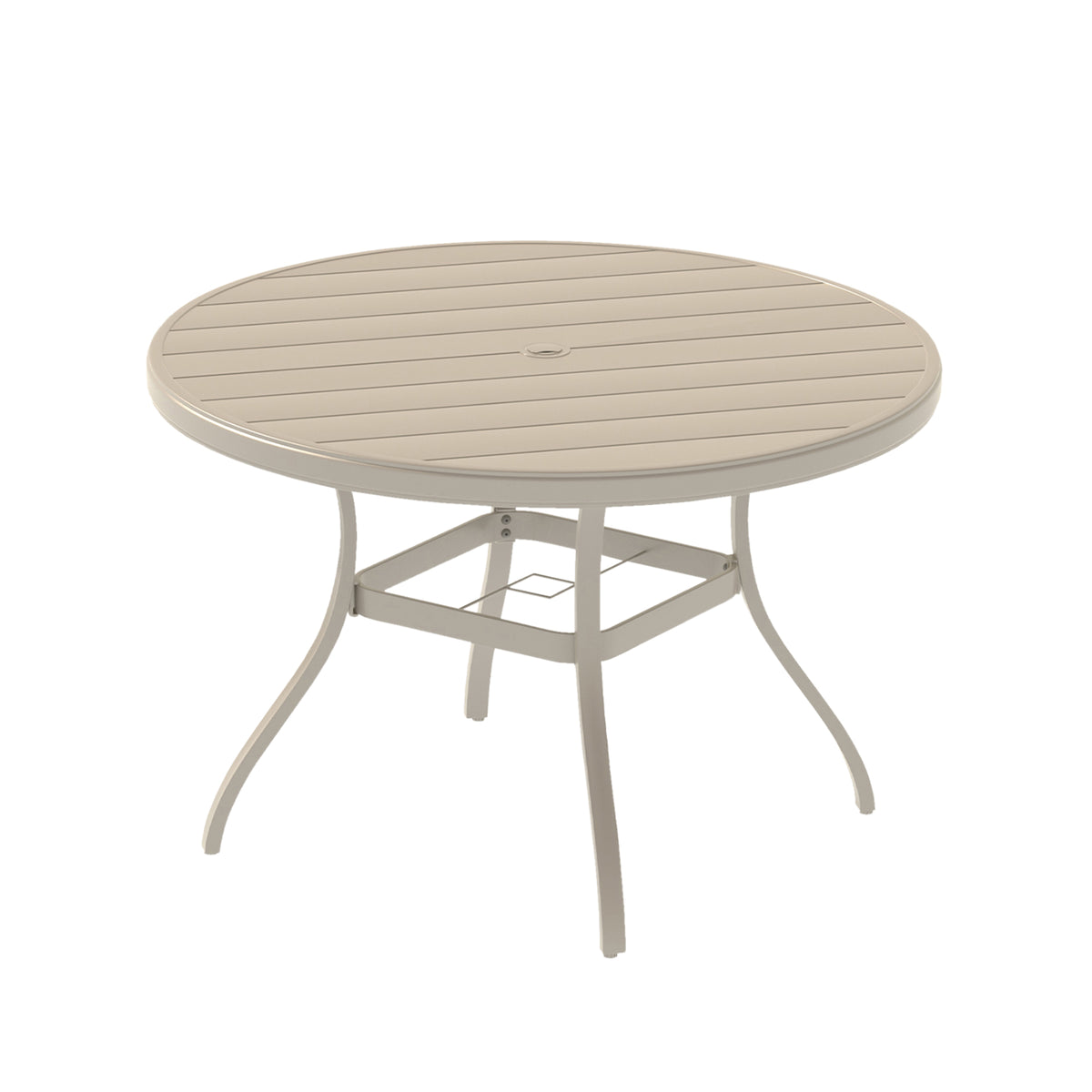 VRSHWO'Outdoor Round Patio Dining Table for 4-6, All Weather Metal Dining Table with Umbrella Hole for Deck Lawn Garden Backyard, Sandstone Color