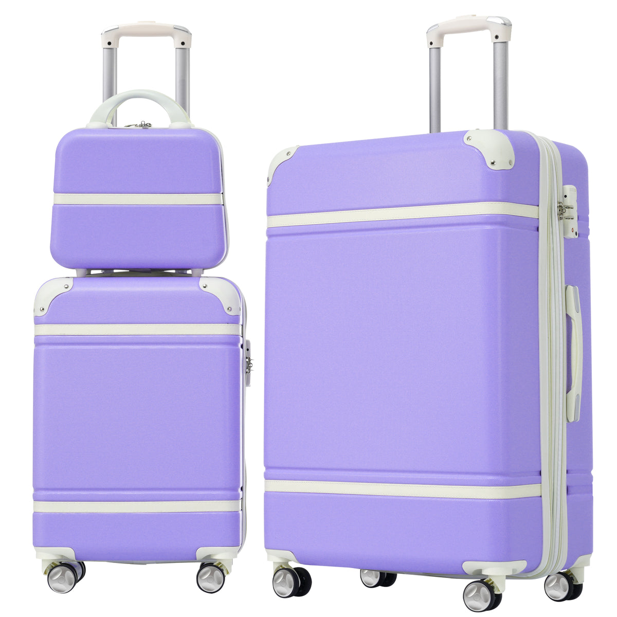 Hardshell Luggage Sets 3 Pieces 20'+28' Luggages and Cosmetic Case Spinner Suitcase with TSA Lock  Lightweight,Purple