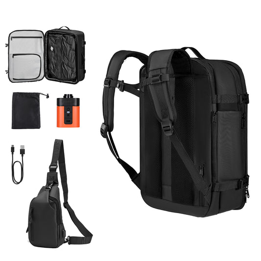 Vacuum Travel Backpack, 65L, Expandable Vacuum Seal Compression Travel Backpack with Pump, with TSA-Approved Lock, Airback Vacpack, Water-Resistant Carry-On Suitcase Luggage, for Business, Gray