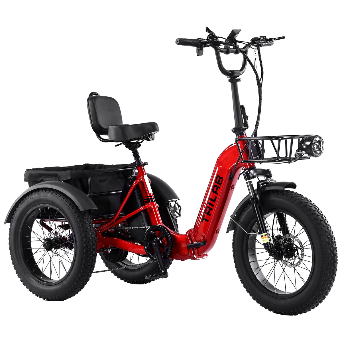 Electric Tricycle for Adults,  500W48V E-Cargo Bike, 20'x4.0'Fat Tire 3 Wheel Ebike ,Step-Thru Aluminum Frame with Push-Button Reverse, Large Basket for Women , Men