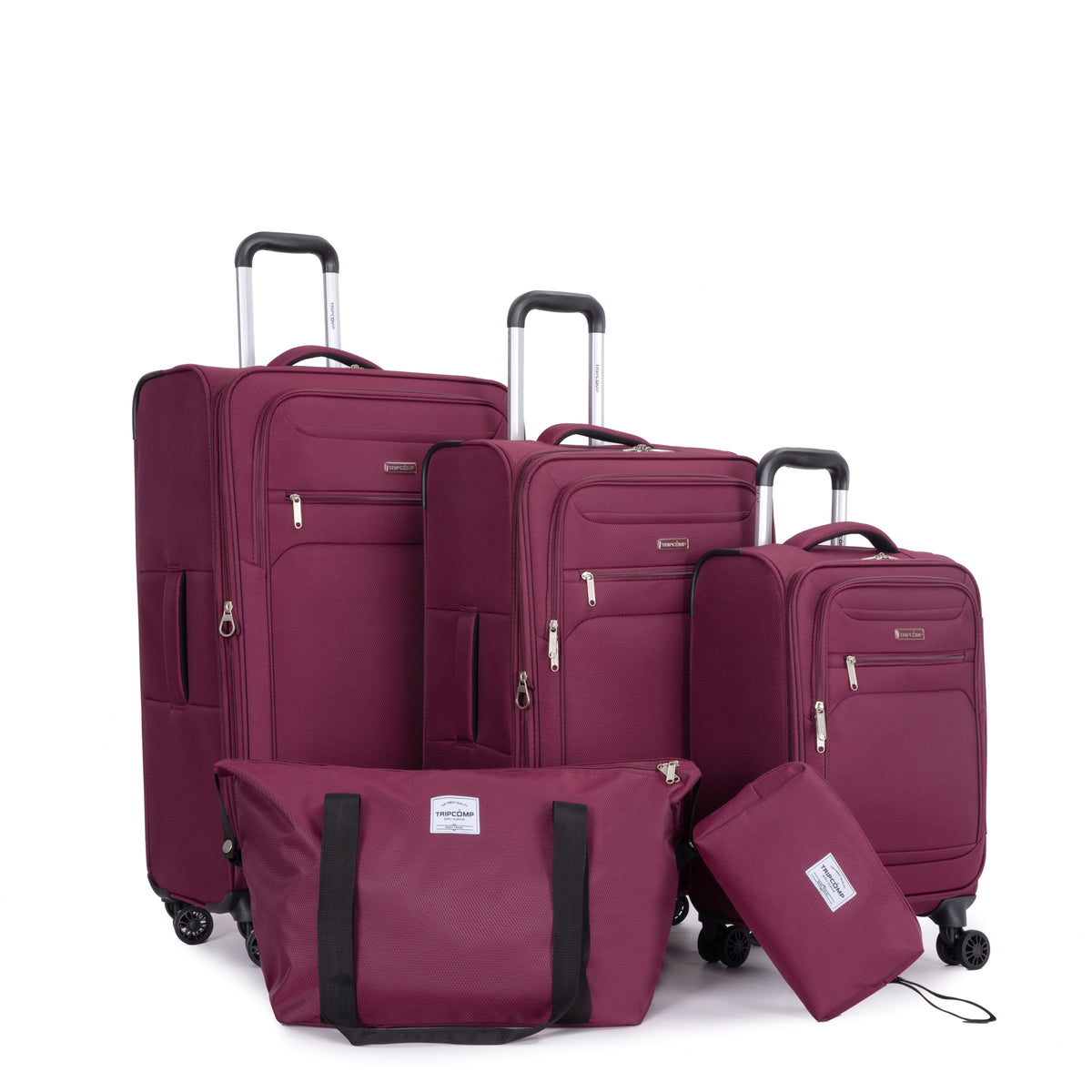 5-Piece Set (18/23/27/Travelbag /toiletry bag) ,Softshell Suitcase Spinner Wheels Terylene Polyester Luggage Sets Carry On Suitcase Luggage Lightweight Durable Suitcase WINE RED