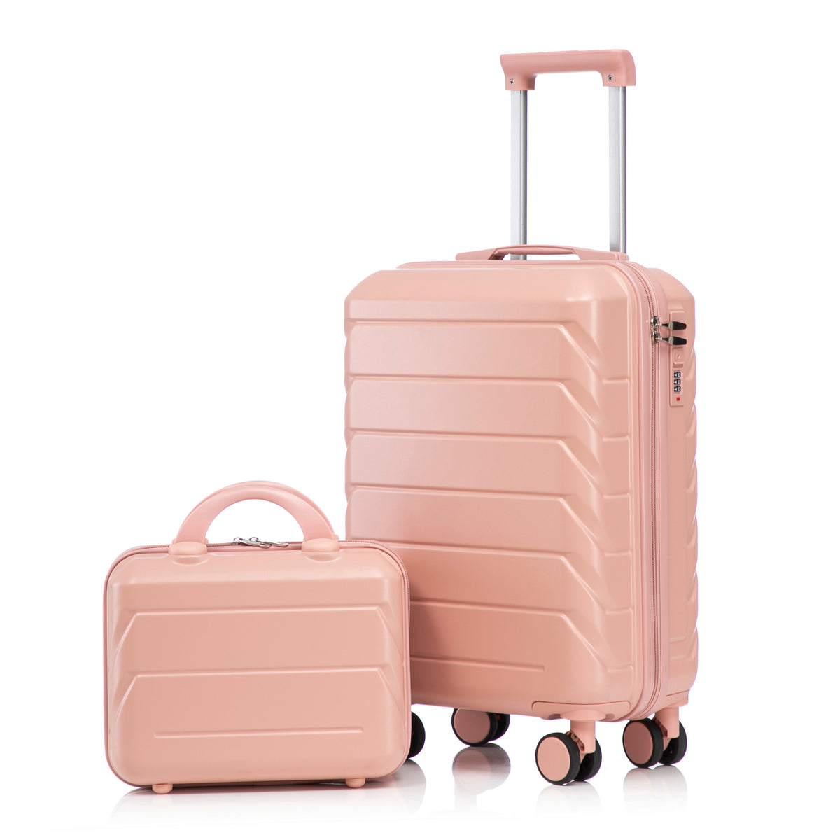 Pink ABS Spinner Luggage Set 14'+20' with Combination Lock & Cosmetic Case, Durable Hard Shell Travel Suitcase