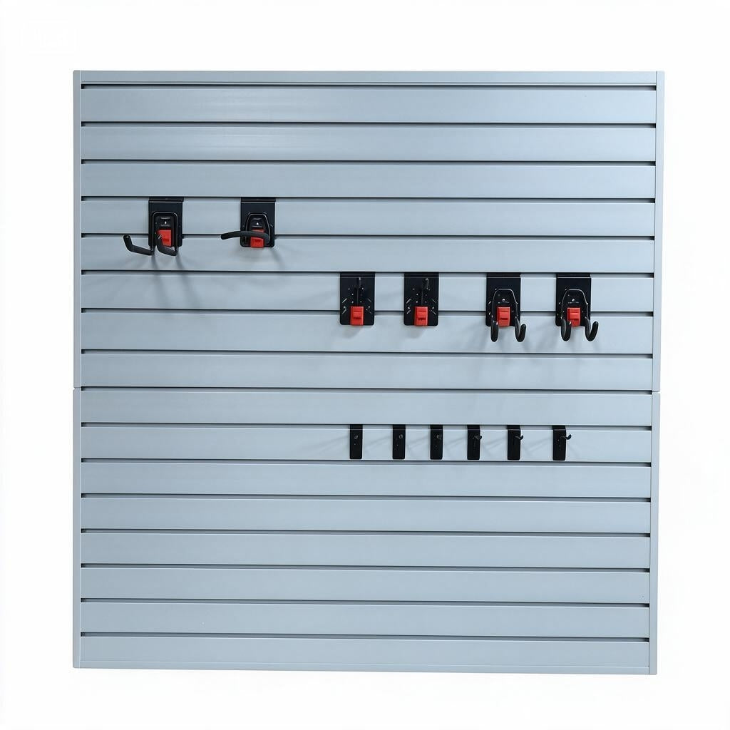 PVC Slatwall Panel Kit, 4x4ft Garage Wall Storage System with Safety-Lock Hooks, Lightweight Water-Resistant Panels, Hidden Screw Design, 12 Hooks Set, Grey