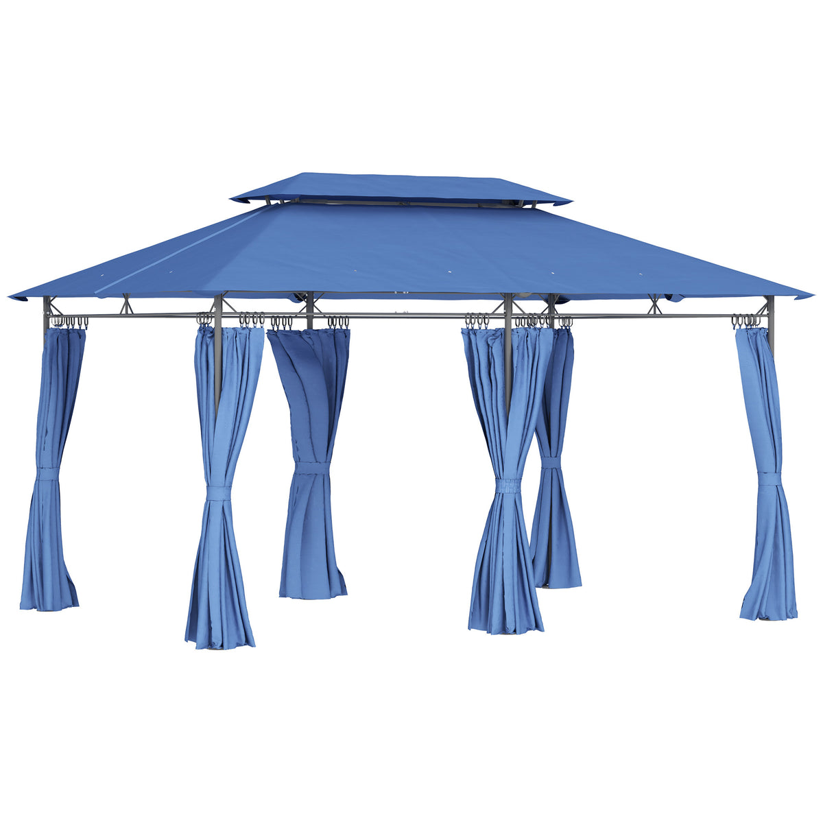 Outsunny 10' x 13' Patio Gazebo, Double Roof Outdoor Gazebo with Curtains and Metal Frame for Garden, Lawn, Backyard and Deck, Dark Blue