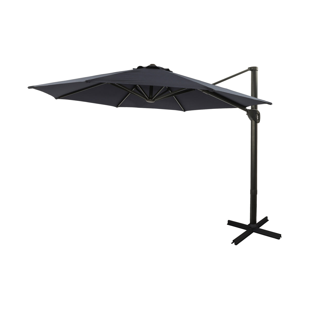 11Ft Patio Round Umbrella Outdoor Market Hanging Aluminum Umbrella with Crank and Base