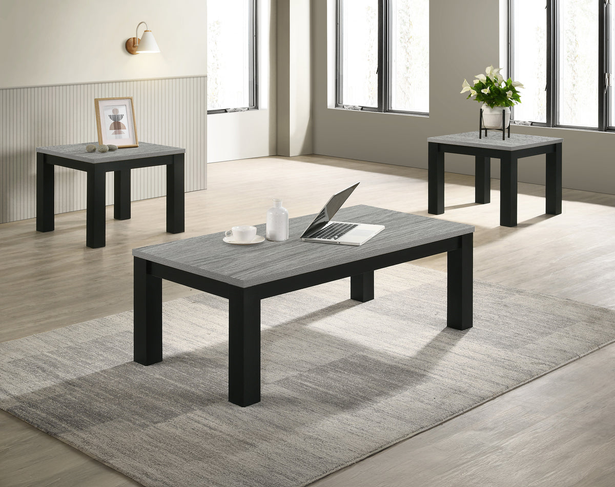 Gray Black 3-Piece Living Room Table Set Table Top Cocktail Table and Two Matching End Tables Wooden Furniture