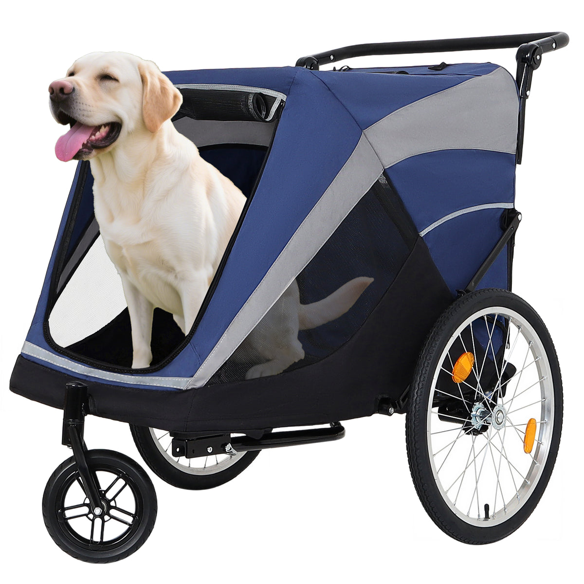 2-in-1 Bike Trailer & Push Cart for Pets - Detachable Bike Hitch & Push Handle Included - Quick Release Wheel, Internal Leash, Dual Cup Pockets and Underneath Storage Bag,  Holds Pets Up to 100 lbs