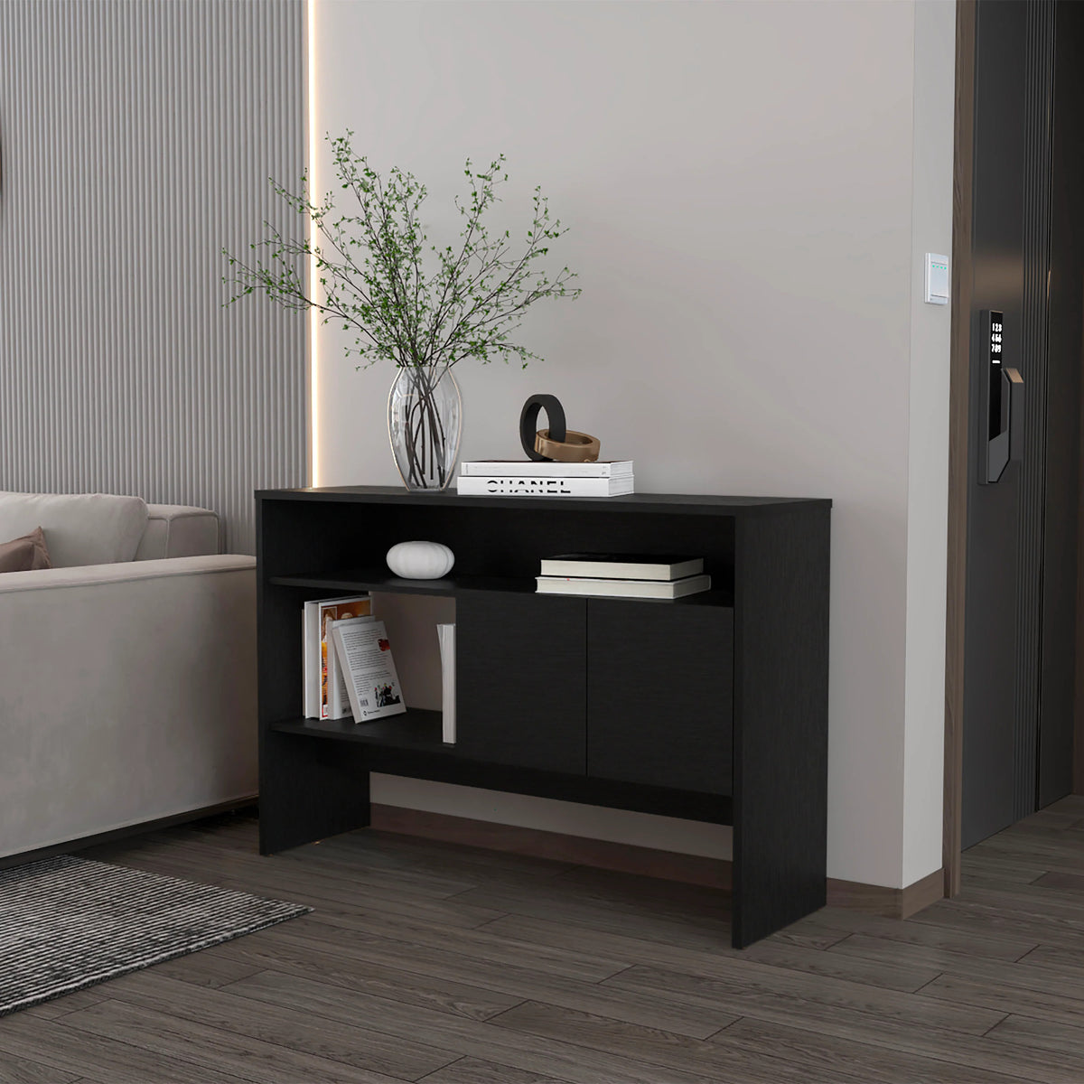 Black Console Table with Two Doors