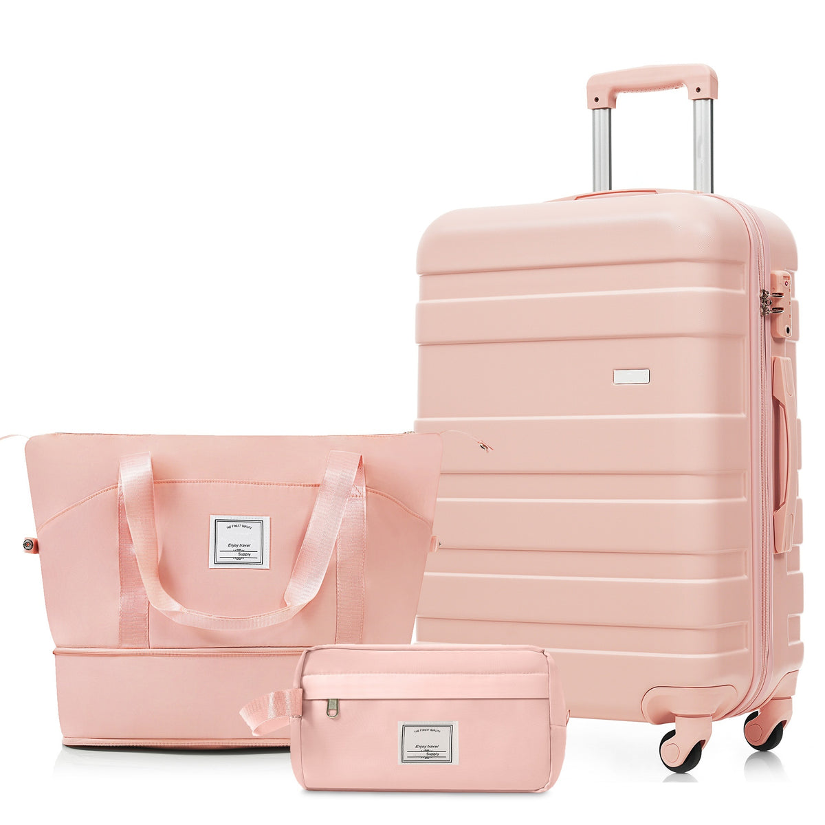 3-Piece Luggage Set  - 28in Checked Suitcase with TSA Lock Travel Duffel Bag Wet-Dry Toiletry Bag,pink