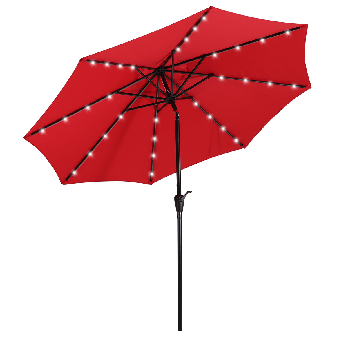 9Ft Patio Umbrella with 32 LED Solar Lights(Red)